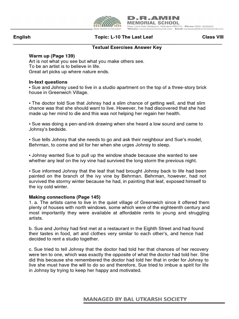 What Is The Theme Of The Story The Last Leaf Class 9
