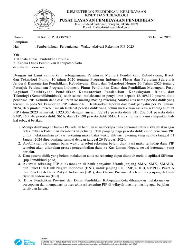 Perpanjangan Aktivasi Rekening Pip 2023 Pdf