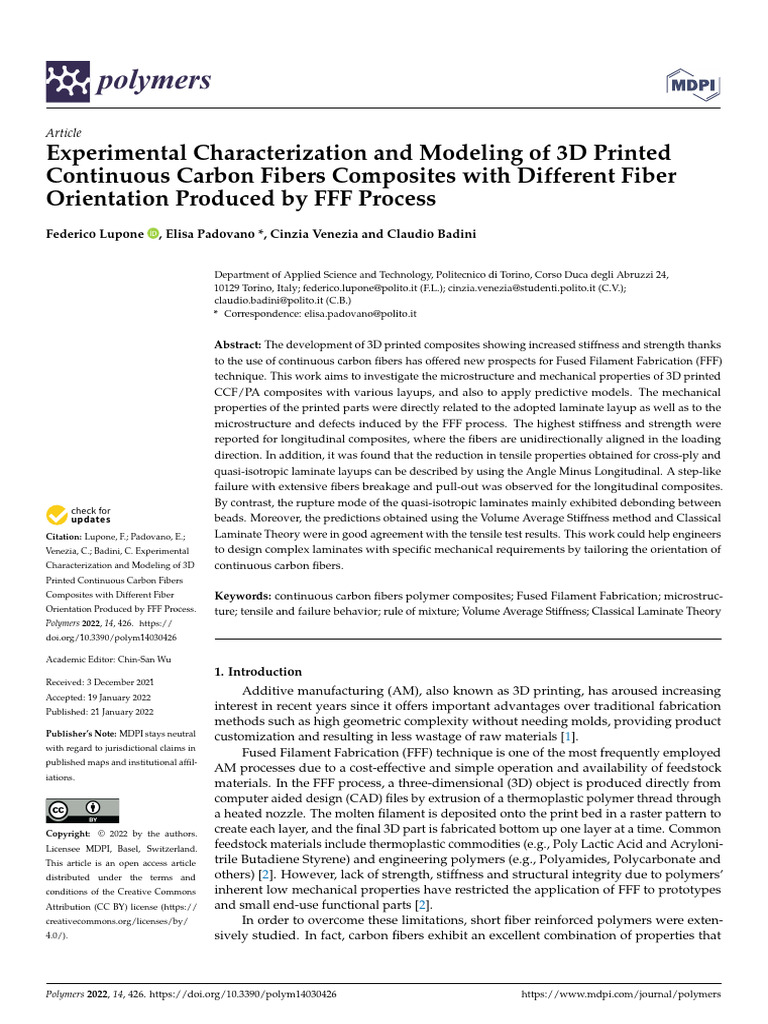 Experimental Characterization and Modeling of 3D Printed Continuous