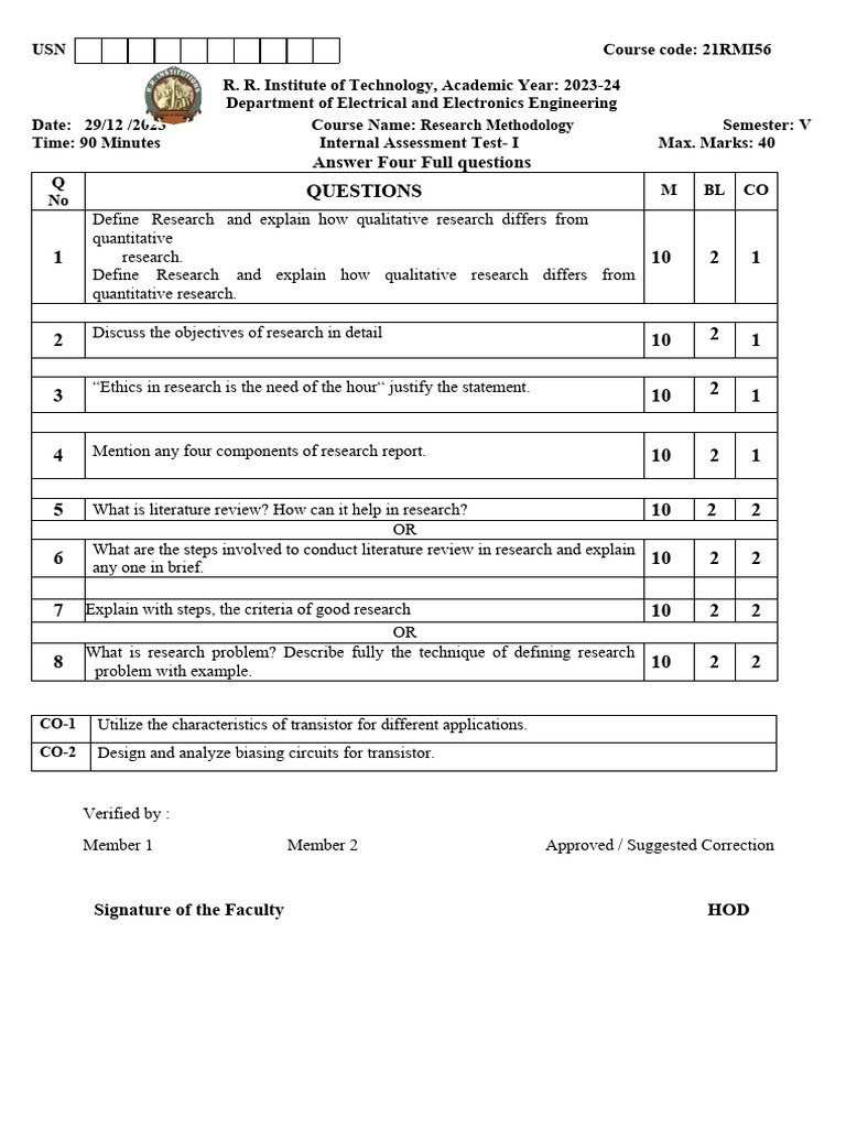 Research Methodology Assessment 2023-24 | PDF | Science | Methodology