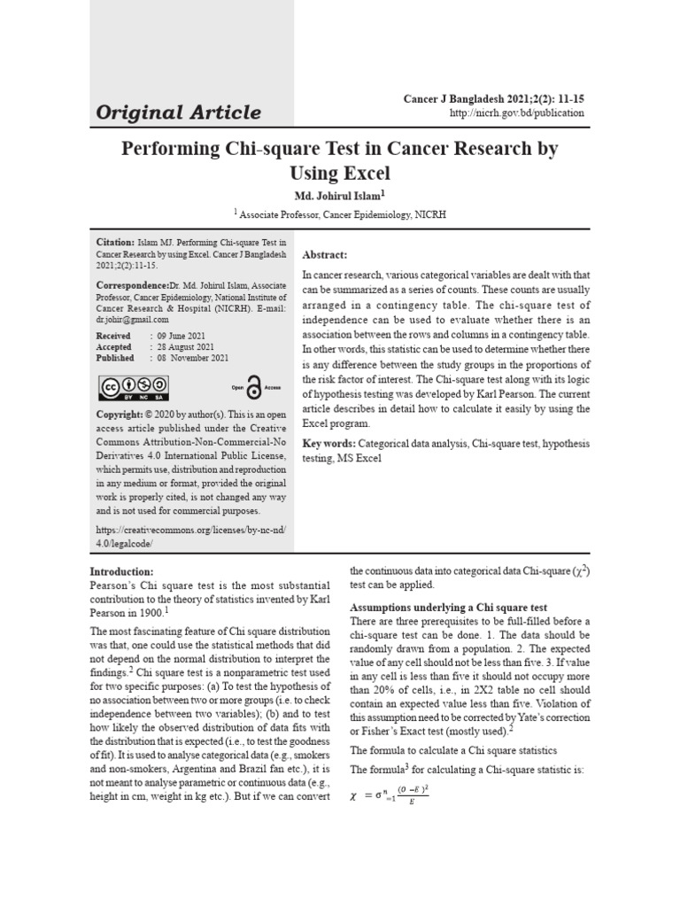 Performing Chisquaretestby Excelby DR Johir | PDF | Chi Squared Test ...