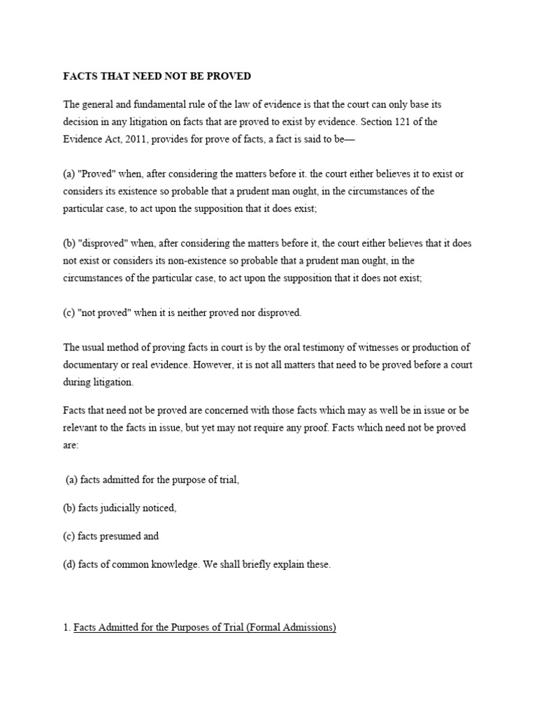 Admitted Facts in Legal Proceedings | PDF | Evidence (Law) | Judicial ...