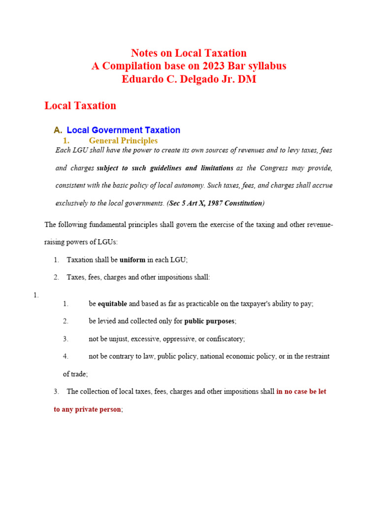 Local Taxation Principles and Powers | PDF | Property Tax | Taxes