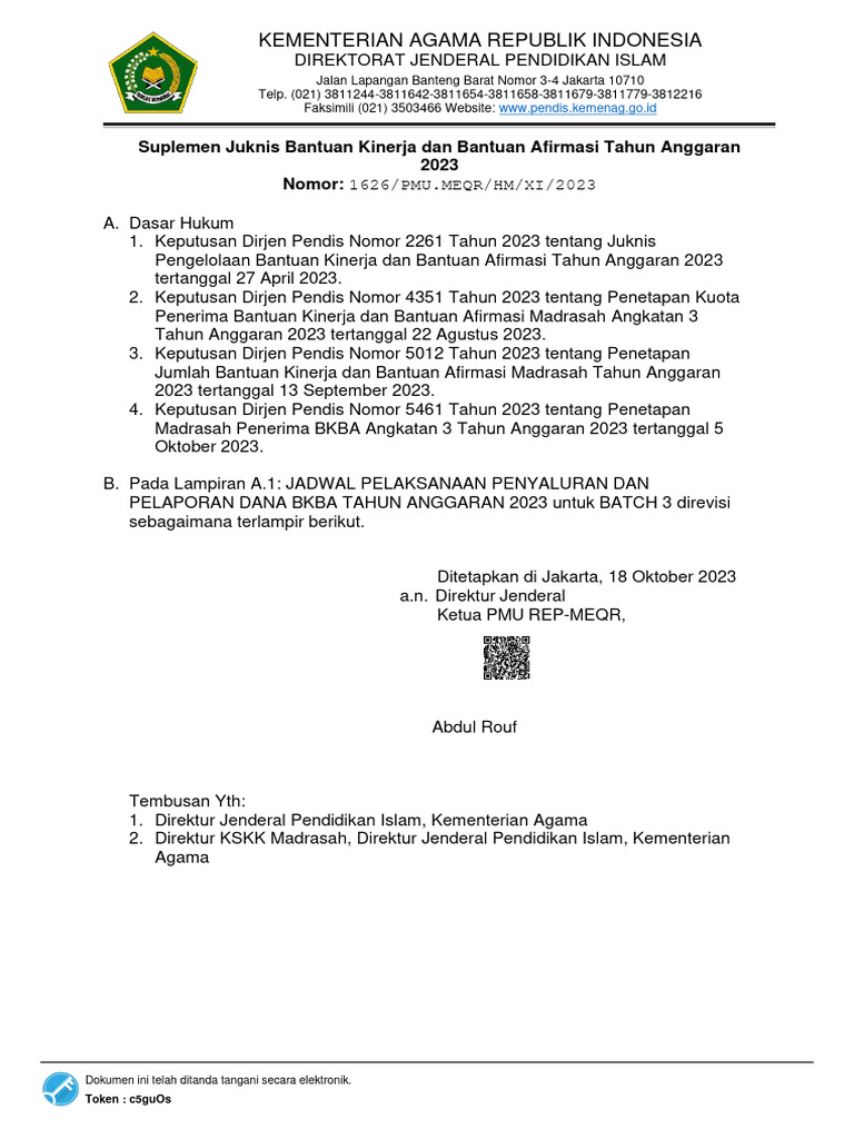Revisi Jadwal Penyaluran BKBA 2023 | PDF