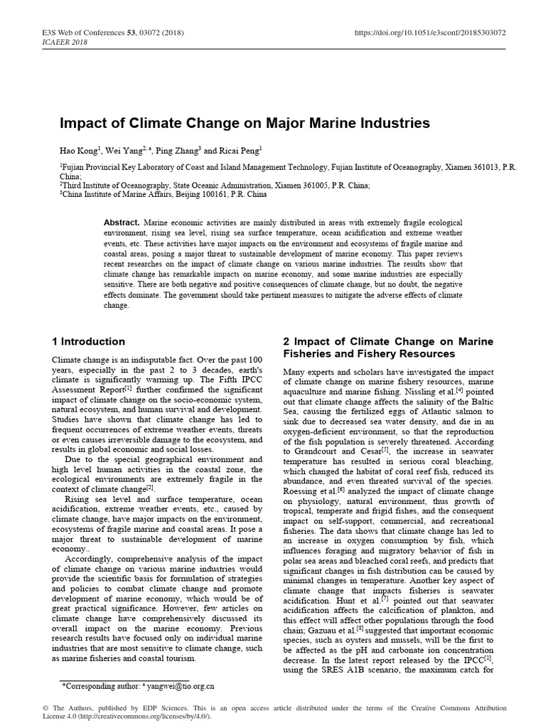 Climate Change Effects on Marine Industries | PDF | Oceans | Climate Change