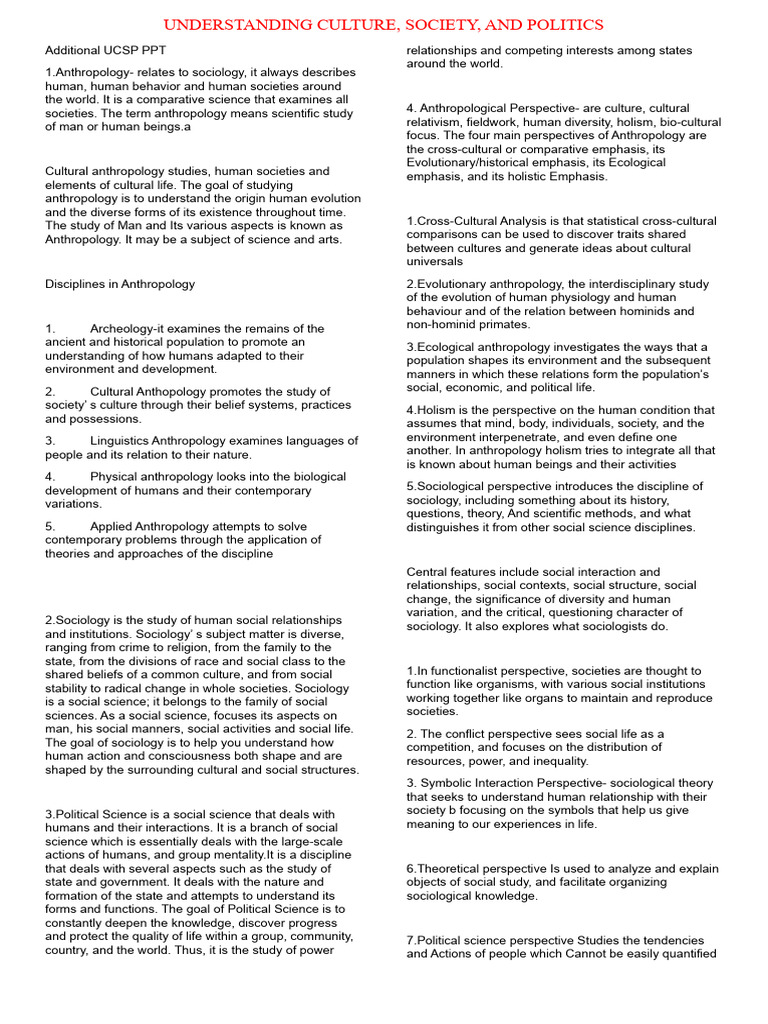 Exploring Culture, Society, and Politics | PDF | Anthropology | Sociology