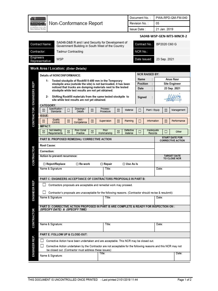 SA048-WSP-GEN-MTS-MNCR-2 Non-Conformance Report - Tested Stockpile ...