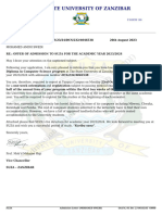 Admission Letter (MOHAMED SWEDI) : The State University of Zanzibar