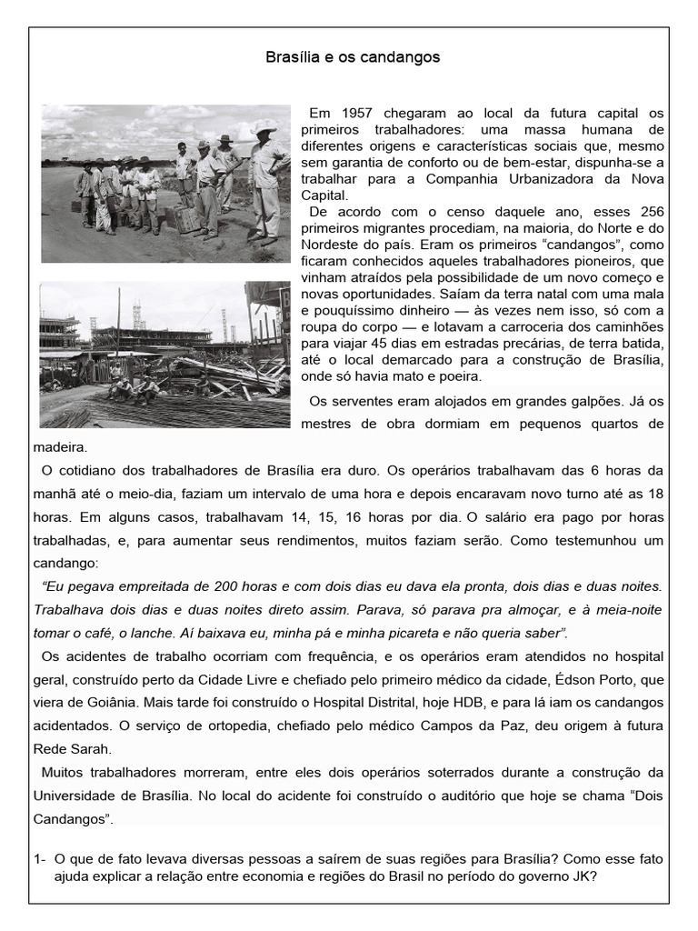 Os Candangos e a Construção de Brasília | PDF | Brasil