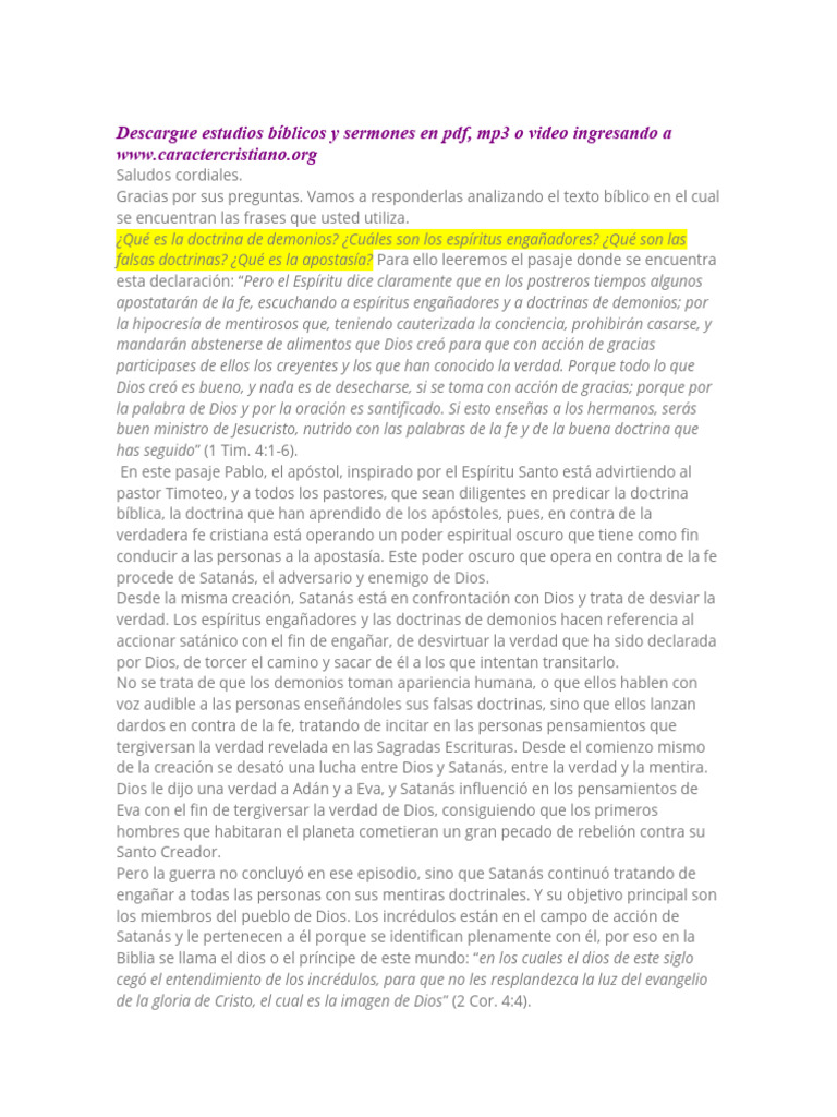 Doctrina De Demonios Pdf Resurrección Demonios