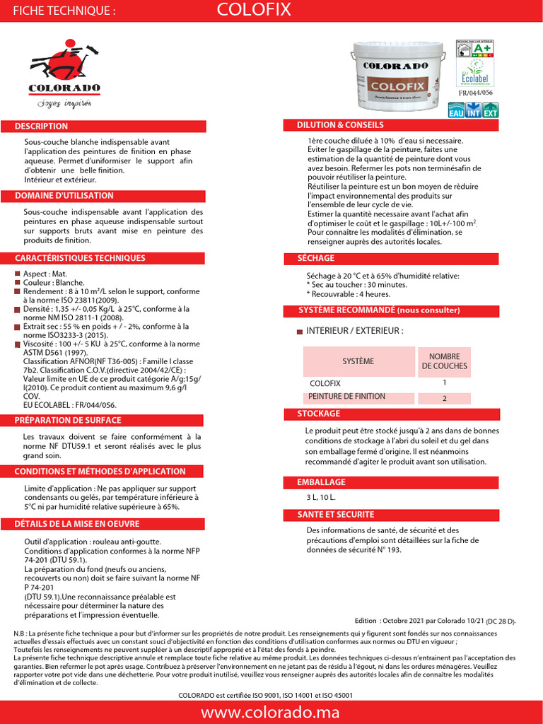 Fiche technique Coloflex 10 kg | PDF