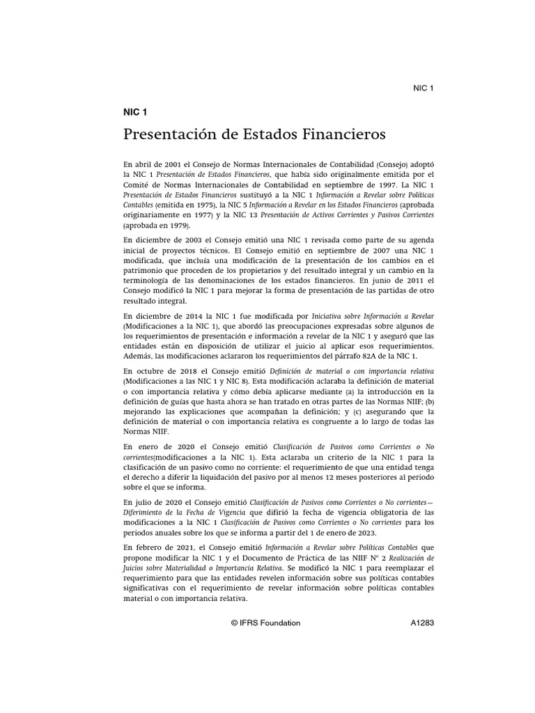 NIC 1 Presentación de Estados Financieros | PDF | normas ...