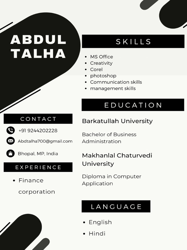 Black Modern Corporate Resume PDF
