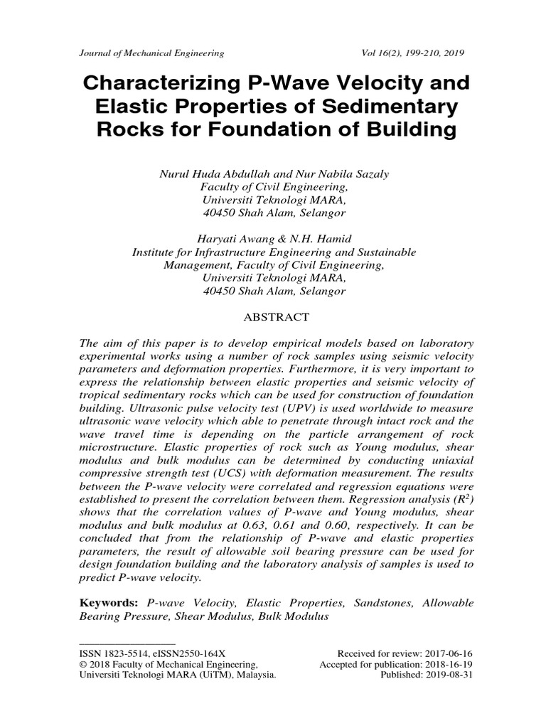 P-Wave Velocity in Sedimentary Rocks | PDF | Young's Modulus ...