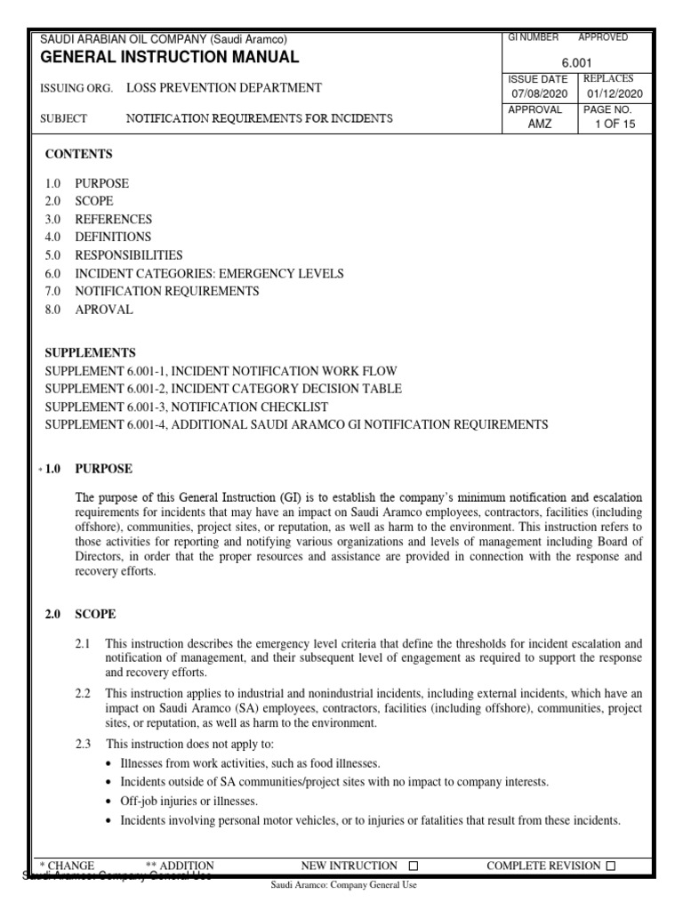 Incident Notification Requirements at Aramco | PDF | Fires | Combustion