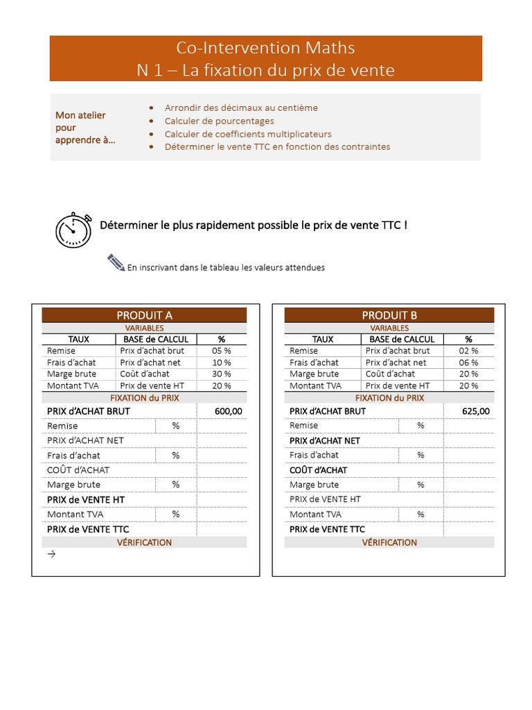 Détermination D'un Prix de Vente Niveau 1 | PDF | Taxe sur la valeur ...