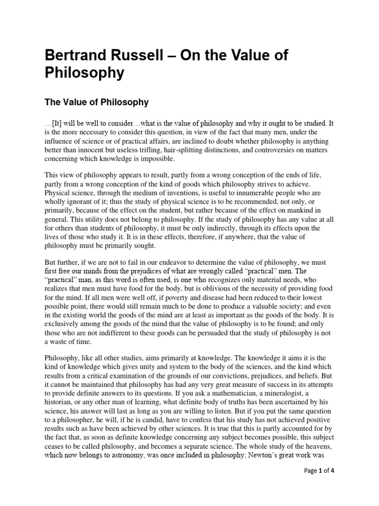 Cover page of Bertrand Russell's The Value of Philosophy