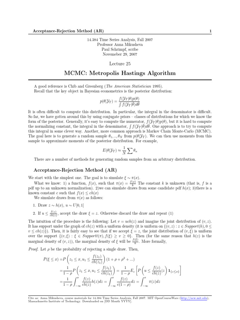 MCMC: Metropolis Hastings Algorithm | PDF | Statistical Theory | Algorithms