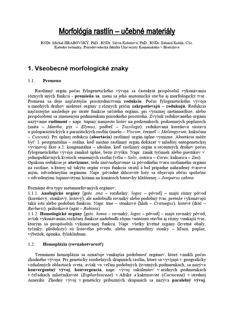 Morfologia Rastlin Ucebny Text | PDF