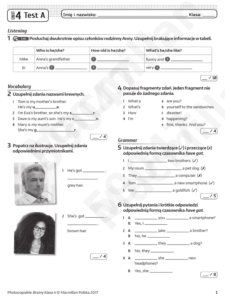 Brainy Klasa 4 Unit 4 Test