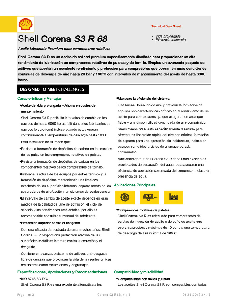 Shell Corena S3 R 68: Aceite para Compresores | PDF | Lubricante | Petróleo