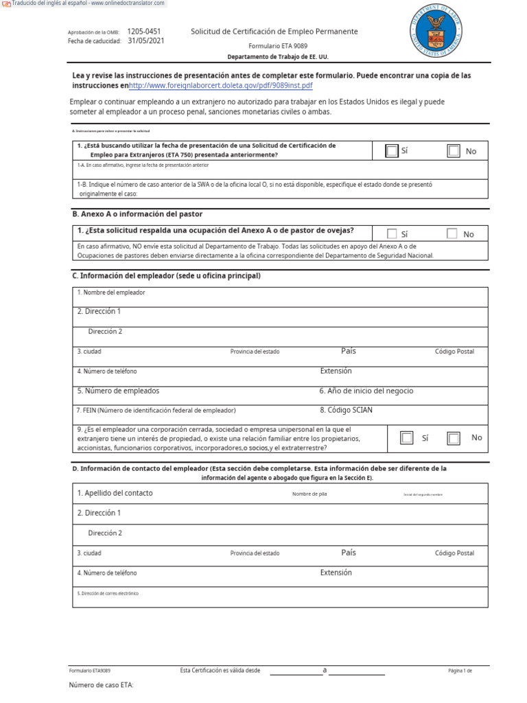 Instrucciones para Formulario ETA 9089 | PDF | Periódicos | Salario