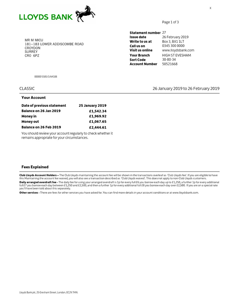 Current Account Statement 26022019 Pdf Overdraft Cash