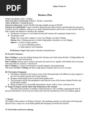 Clothing business plan (profee 10