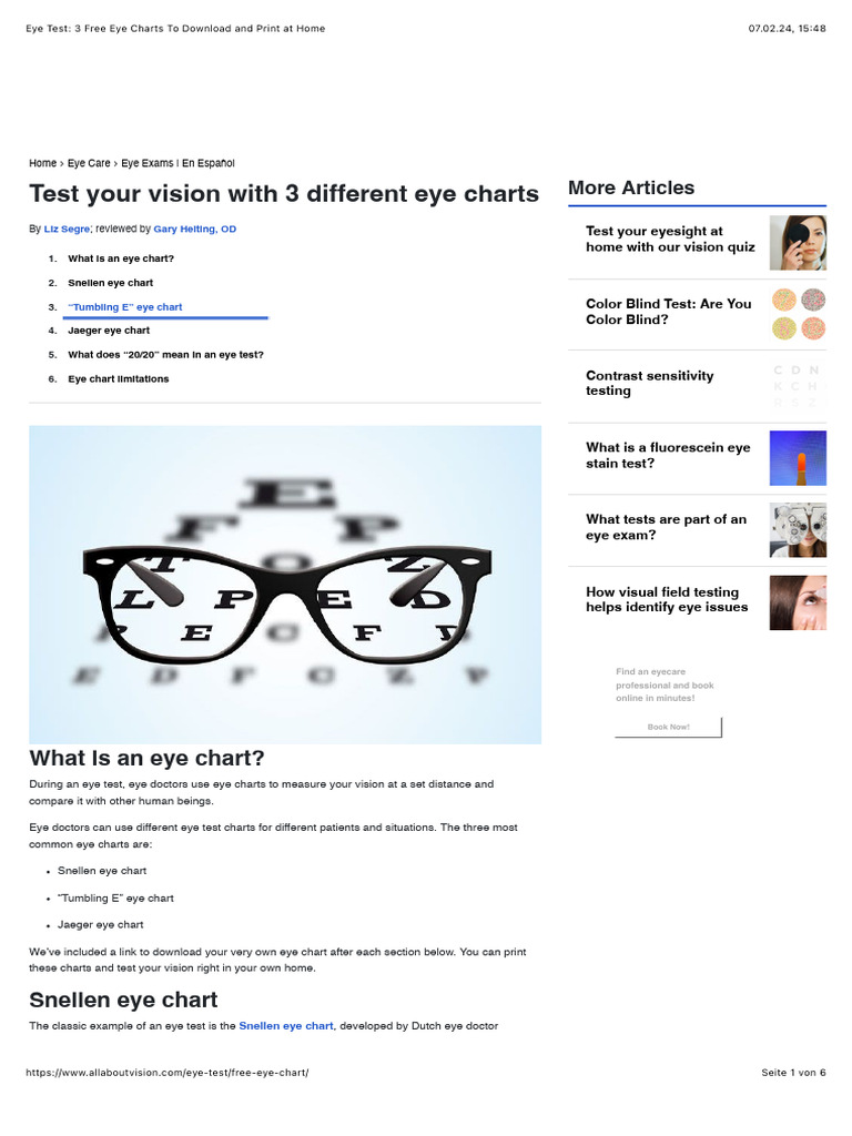 Eye Test: 3 Free Eye Charts To Download and Print at Home | PDF | Visual Acuity | Clinical Medicine for Free Printable Eye Test Chart