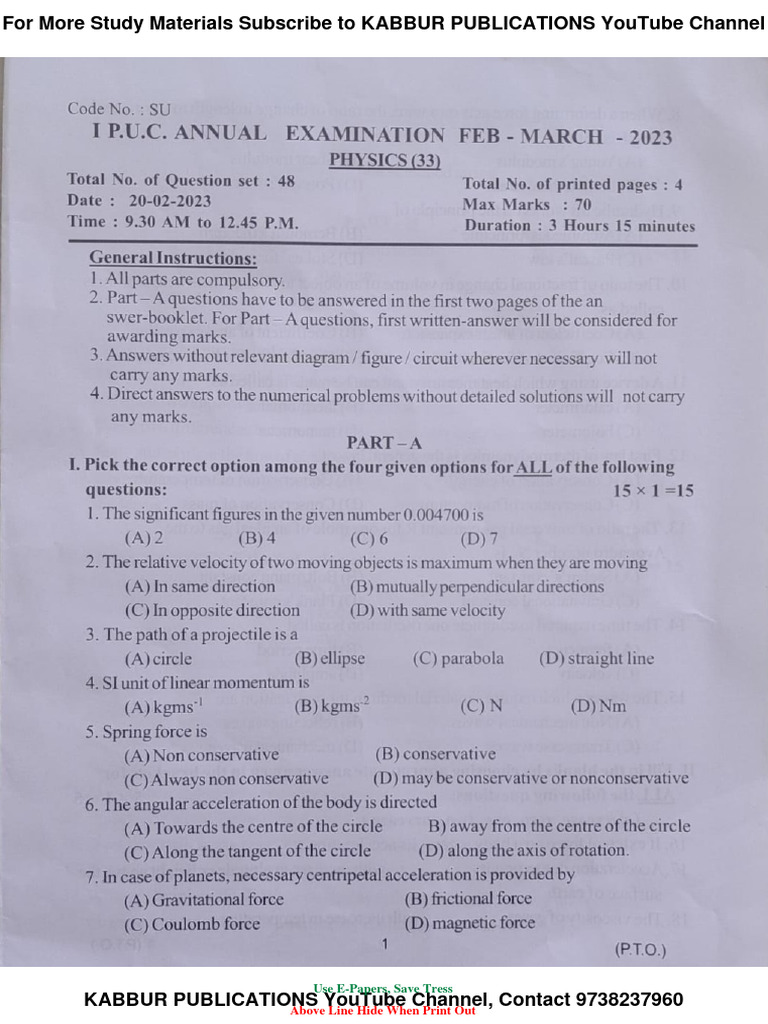 1st PUC Physics Exam Resources 2024 | PDF