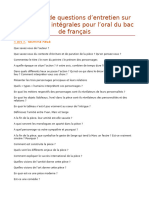 Exemples de Questions D'entretien Sur Des Œuvres Intégrales Pour L'oral Du Bac de Français