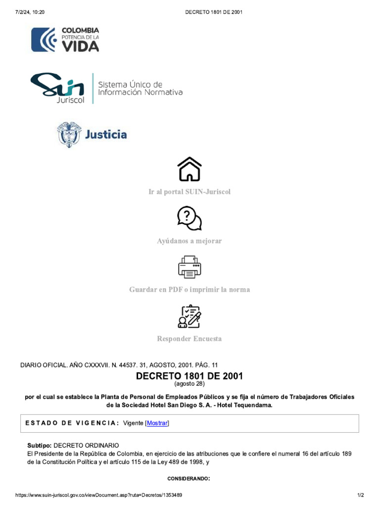 Decreto 1801 de 2001 | PDF