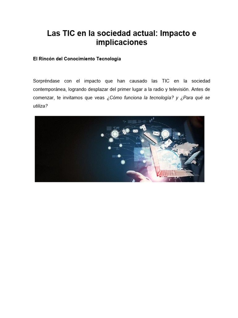 Las TIC en La Sociedad Actual | PDF | Tecnología de información y ...