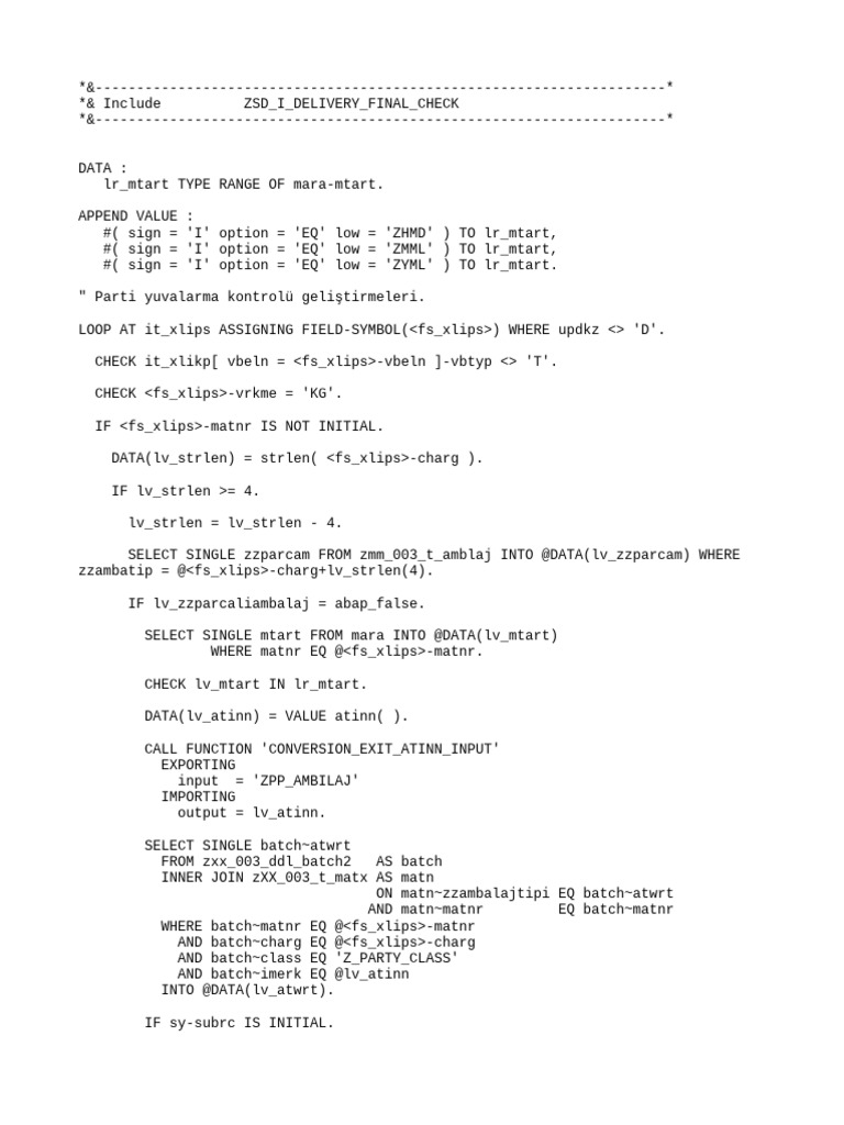 ZSD Delivery Final Check Logic | PDF | Computing | Computer Programming