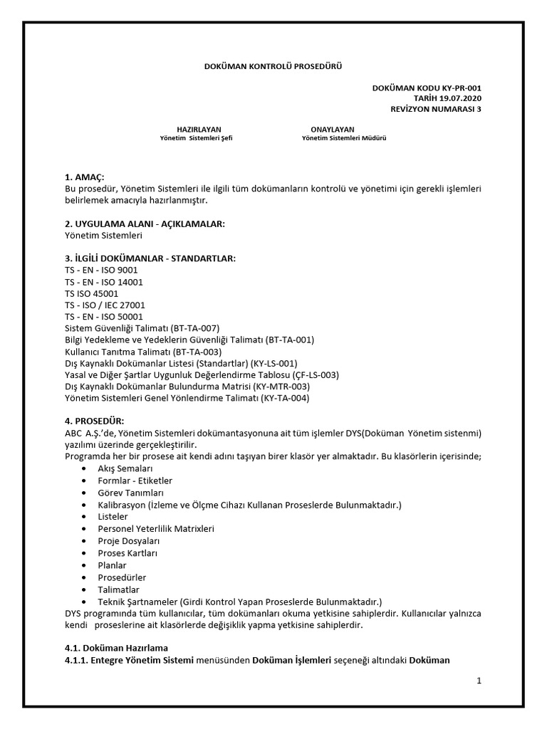 TSE_ISO_9001_DOKÜMAN_KONTROL_PROSEDÜR_ÖRNEK_1 | PDF
