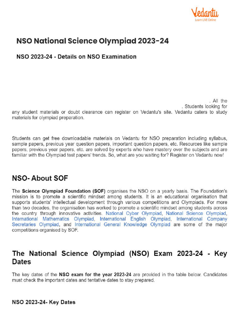 NSO National Science Olympiad 2023-24 | PDF