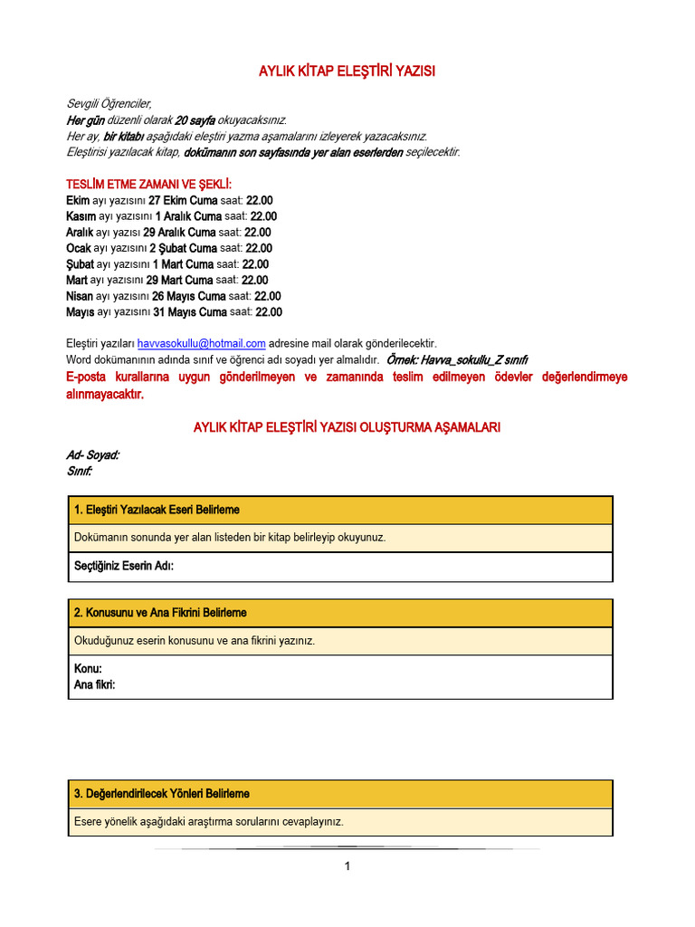 Aylik Kitap Degerlendirme 2023 2024 | PDF