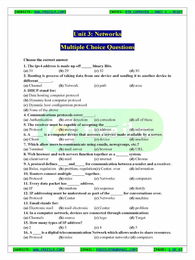 9th Comp CH 3 MCQ's | PDF