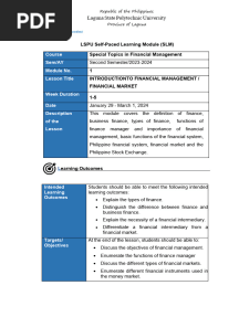 Module 1 Special Topics in Financial Management