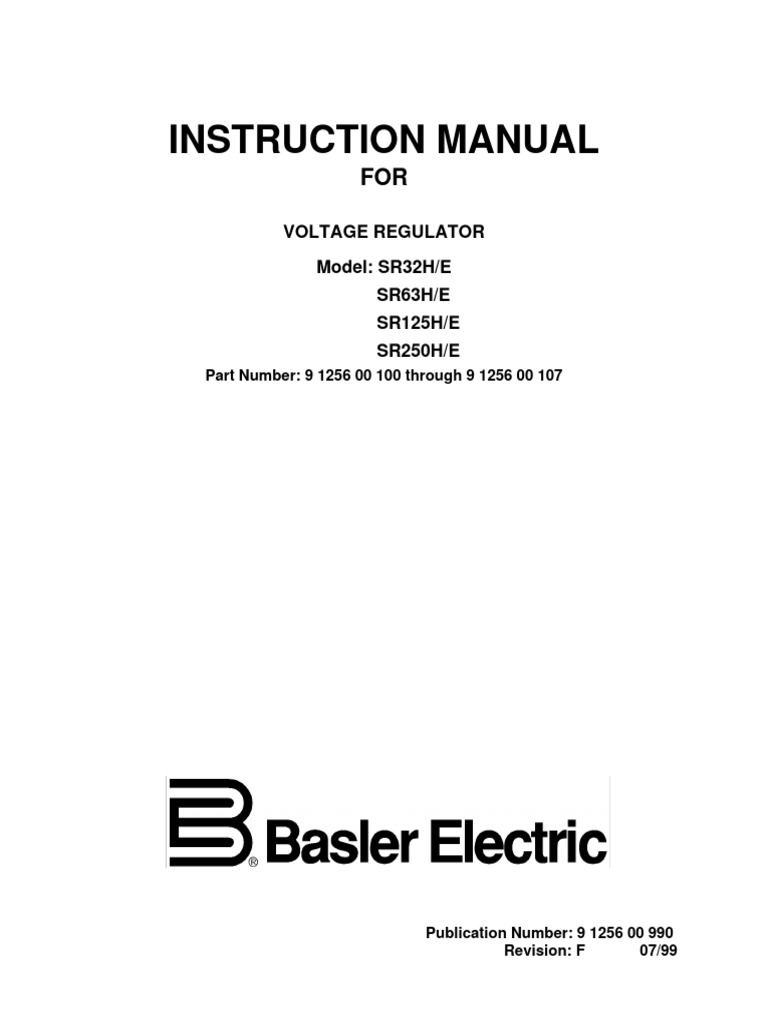 Basler Electric Voltage Regulator 1256990 Rev F PDF Transformer