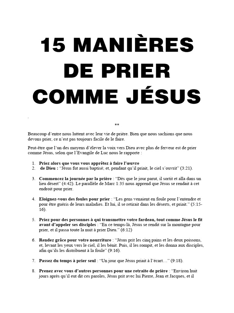15 Manières De Prier Comme Jésus Pdf Prière Jésus 