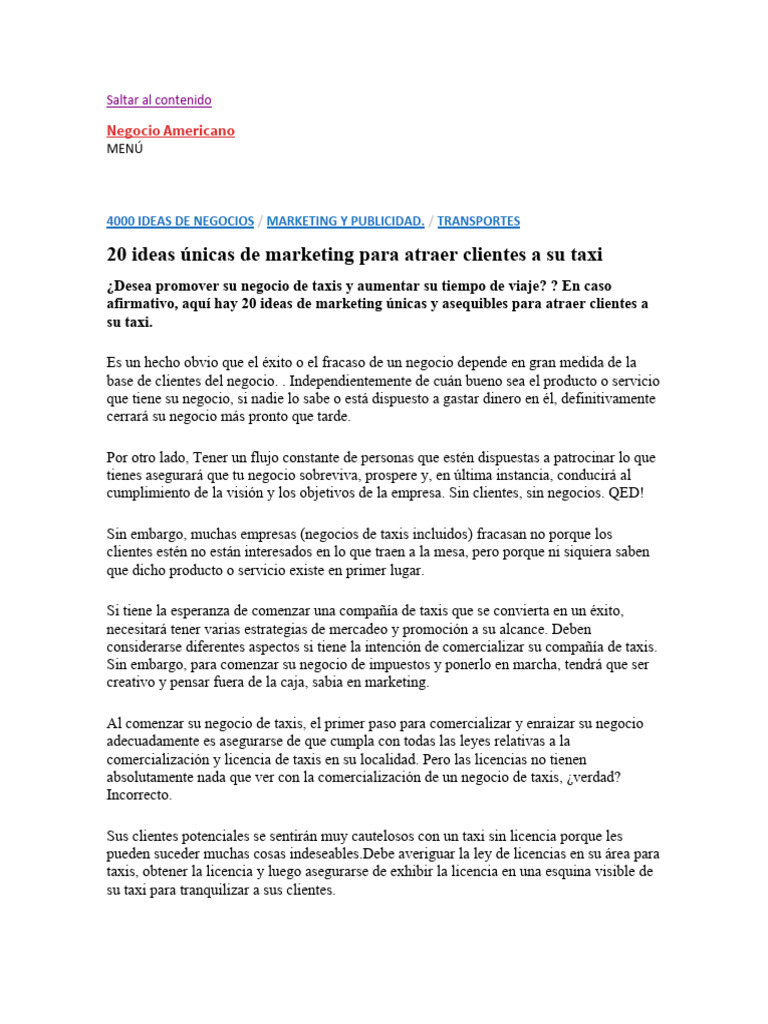 20 Ideas de Marketing de Taxi PDF Marketing Internet