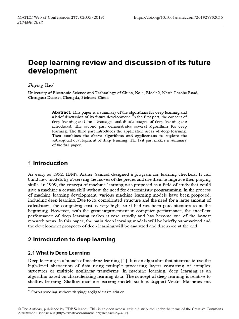 Deep learning review and discussion of its future pdf deep learning