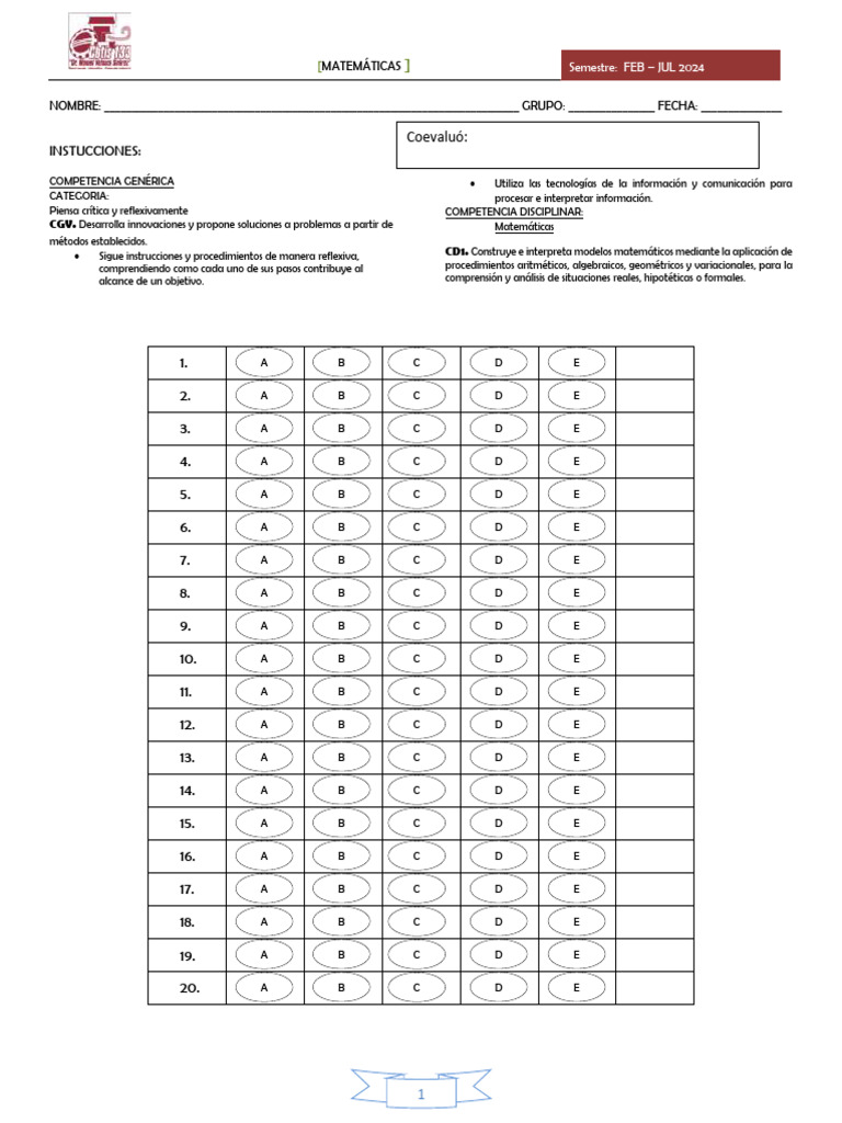 Examen de Matemáticas para Primaria | PDF | Matemáticas
