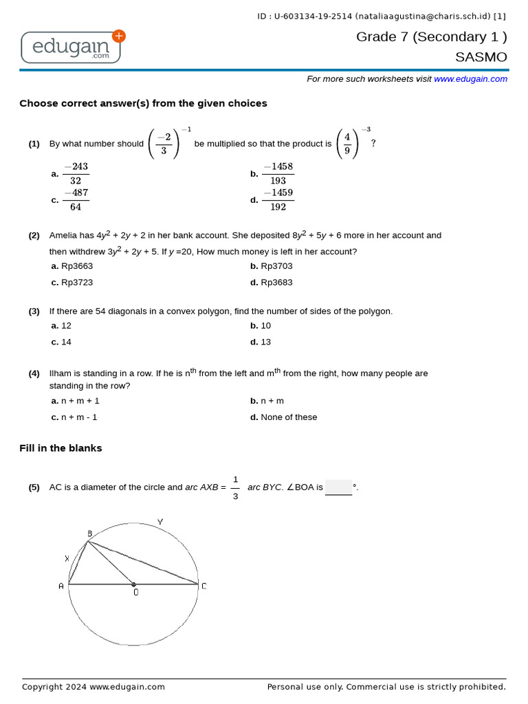 Sasmo Grade 7 - Edugain | PDF | Mathematics | Polytopes