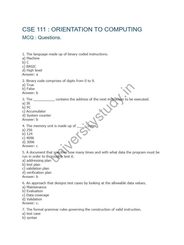 CSE 111 MCQ 2 PDF Assembly Language Java Virtual Machine