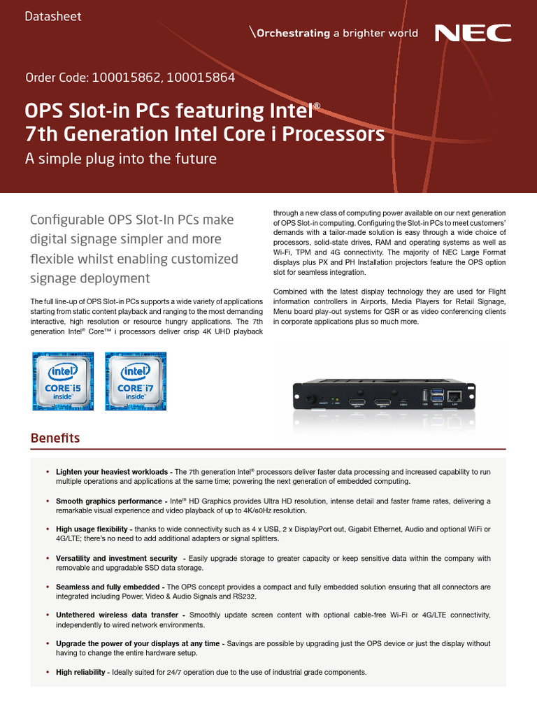 NEC OPS Slot in PCs 7th Generation Intel Core I Processors | PDF ...