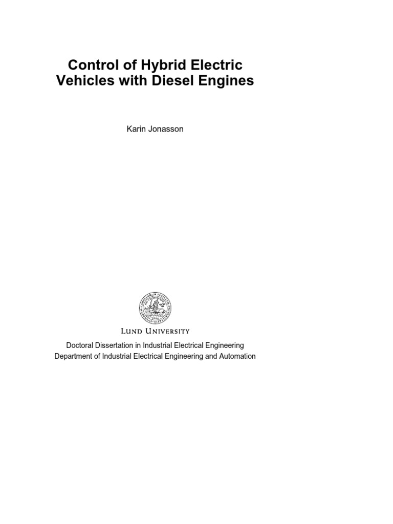 Control of Hybrid Electric Vehicles With Diesel Engines | PDF ...