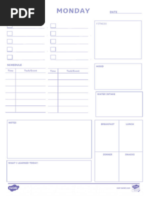 Monday-Sunday Daily Planning Inserts
