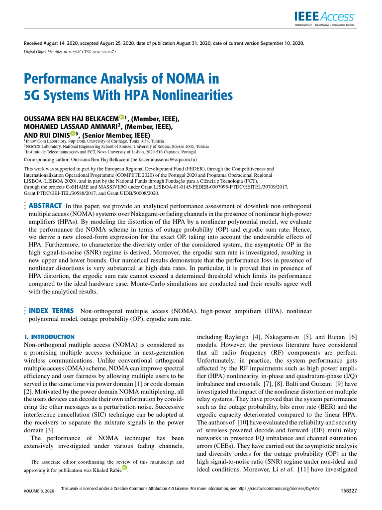 Performance Analysis of NOMA in 5G Systems With HPA Nonlinearities ...